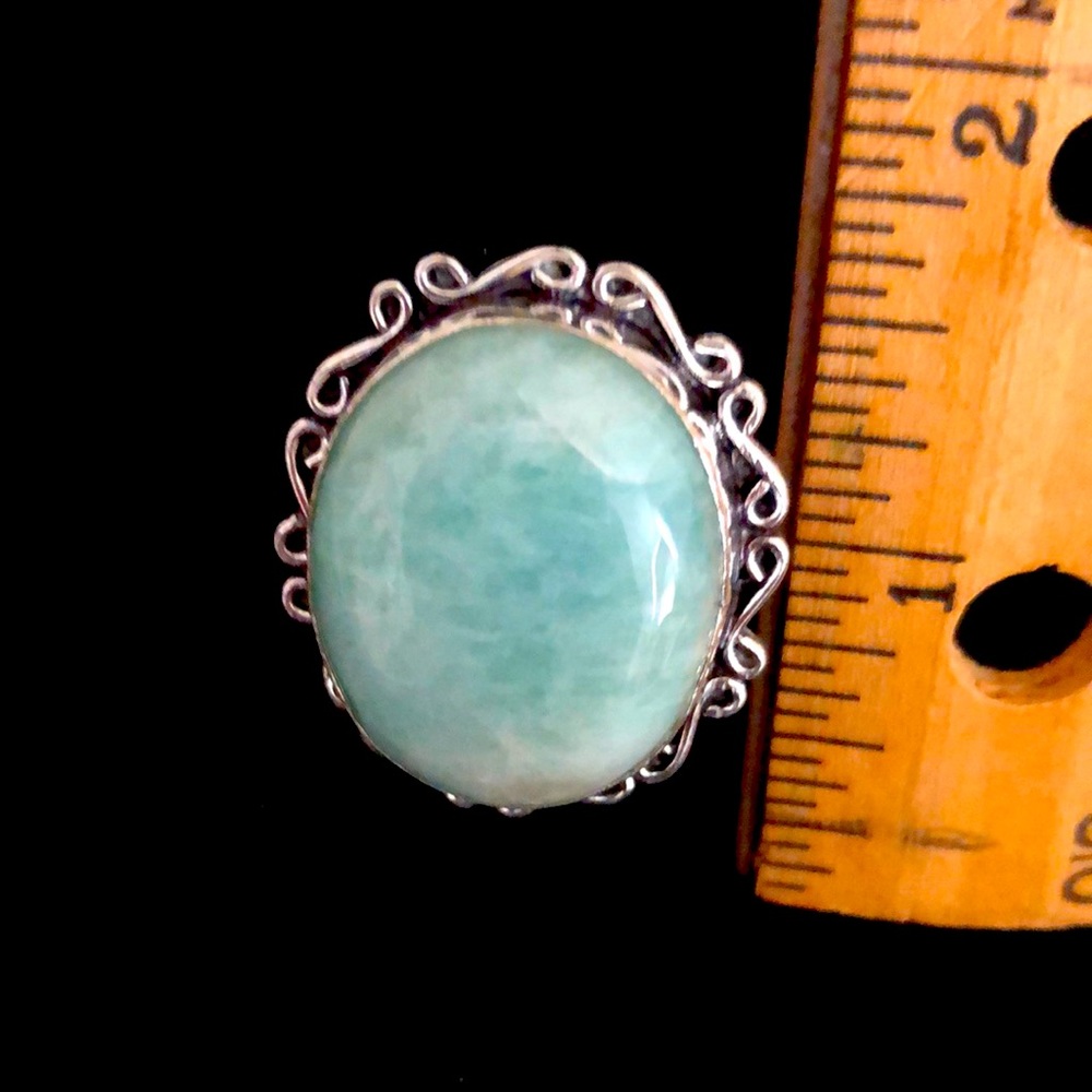 Hand crafted Amazonite gemstone ring size 7 NWOT 1 1/4 inches